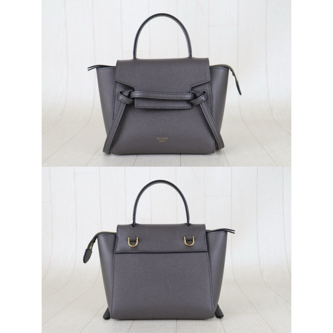 Include Entrupy Certificate of Authenticity｜Very Good ( Rank A)｜CELINE Calf Leather Belt Pico Handbag Shoulder Bag Etoupe Gray｜S26042901