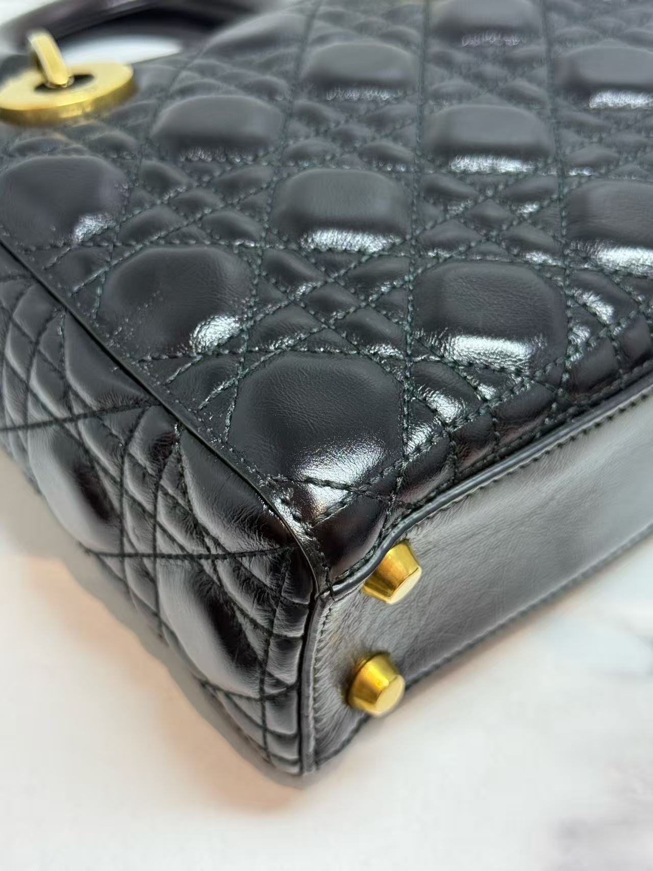 Dior Small Lady Dior Cafe Skin 2WAY Shoulder Bag Handbag Black