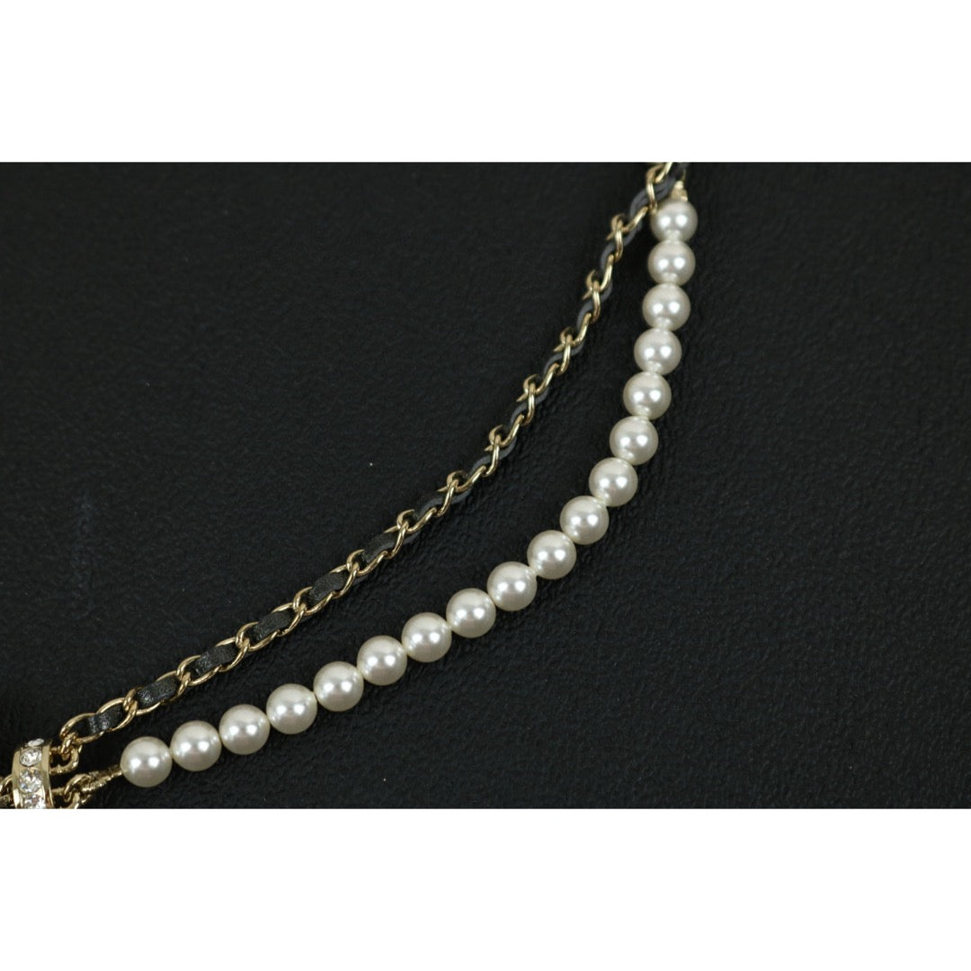 Excellent（Rank SA）｜ CHANEL Coco Mark Chain Pearl Rhinestone Chocker Necklace｜X24121802