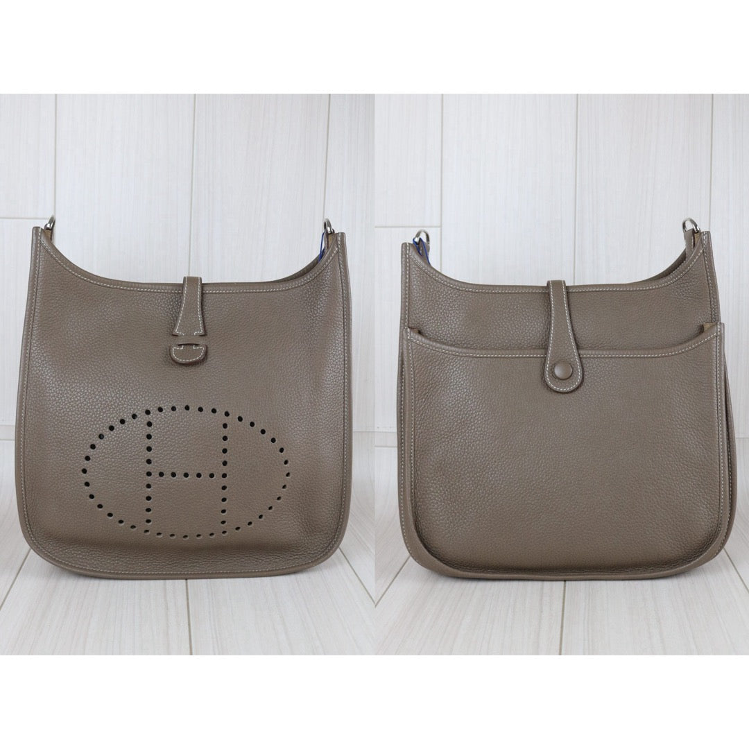 Include Entrupy Certificate of Authenticity｜Very Good ( Rank A)｜ HERMES TC Leather  Evelyne 29 Shoulder Bag Gray Q Stamp Made In 2013Year｜W26071702