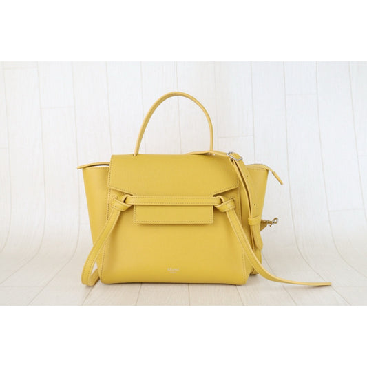 Very Good ( Rank A)｜CELINE Calf Leather  Belt Nano Handbag Shoulder Bag Yellow｜S25103003