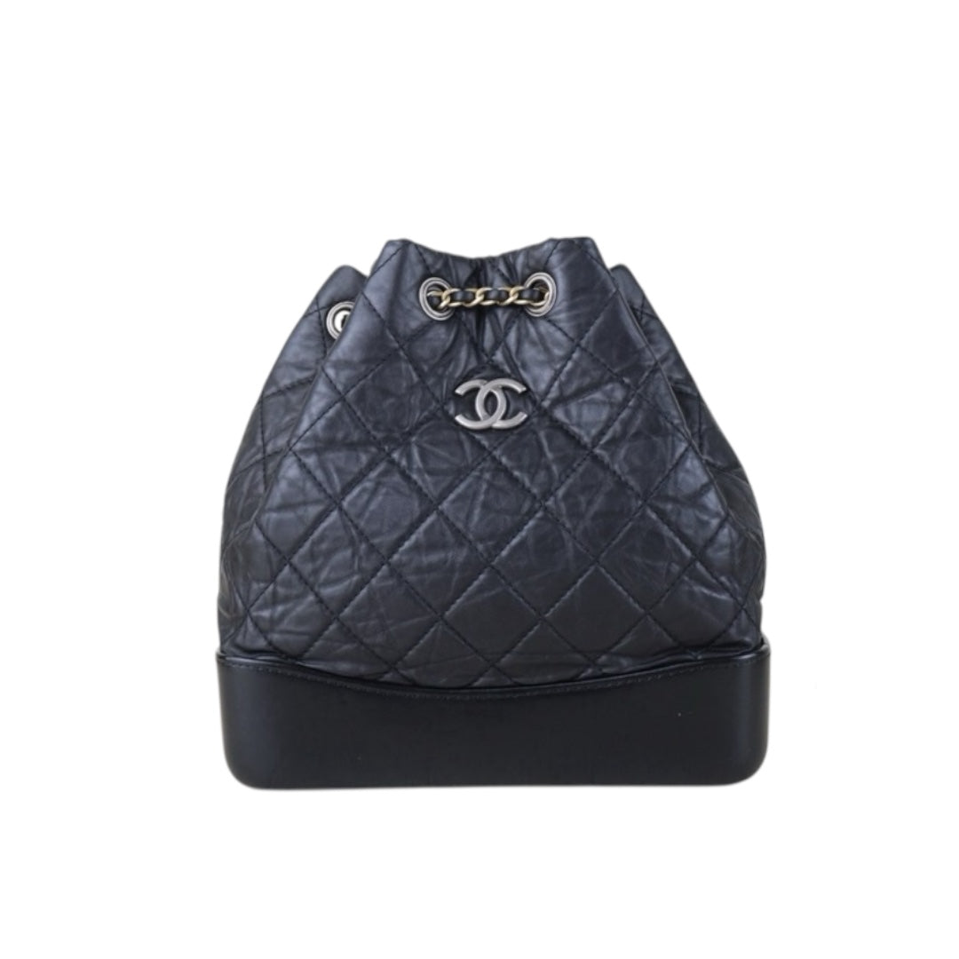Include Entrupy Certificate of Authenticity｜Very Good ( Rank A)｜ CHANEL Gabrielle Calfskin Chain Backpack Black Made In 2020-2021Year｜S26083008
