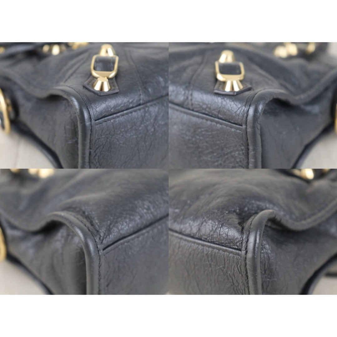 Include Entrupy Certificate of Authenticity｜Very Good ( Rank A)｜Balenciaga Waxed Leather Gaint Classic City Mini Grey HandBag Shoulder Bag ｜Z26100206