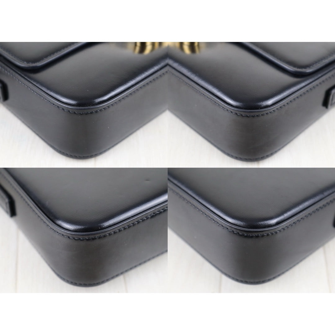 Good ( Rank AB) ｜CELINE Calf Leather Triomphe Black Shoulder Bag Golden Hardware｜S25121504