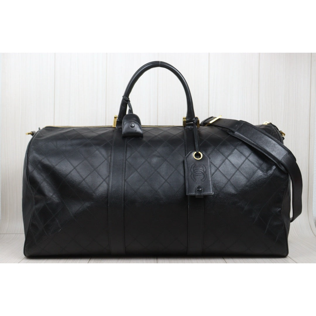 Good ( Rank AB)｜ CHANEL Calf Leather Vintage Boston Travel Bag 60 with Shoulderstrap Black Made In 1989- 1991Year｜S25110407