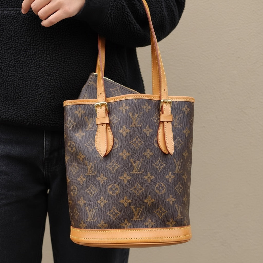 Include Entrupy Certificate of Authenticity｜Good ( Rank AB)｜ Louis Vuitton Monogram  Petit Bucket PM Tote Bag  ｜26042304