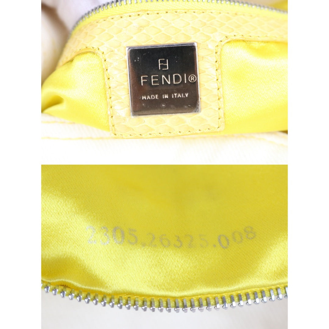 Include Entrupy Certificate of Authenticity｜Good ( Rank AB)｜ FENDI White Denim and Yellow Python Mamma Baguette Shoulder Bag ｜X26090412