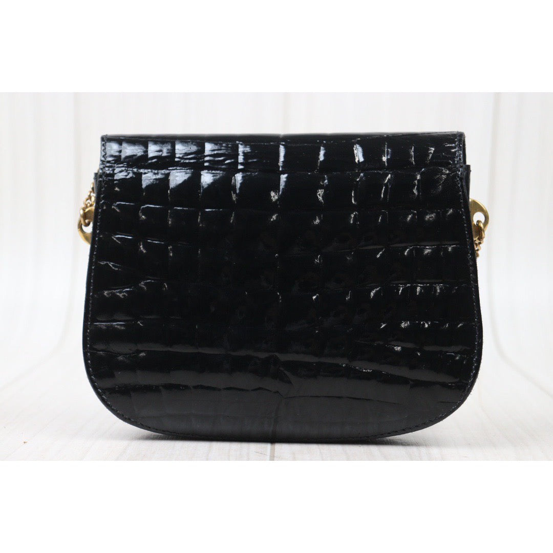 Rank A｜ CELINE Crocodile Skin Shoulder Bag Black｜S24061721