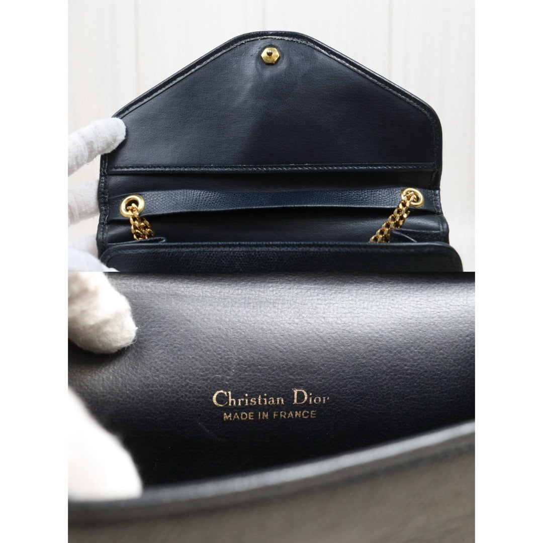 Include Entrupy Certificate of Authenticity｜Good ( Rank AB)｜ Dior  Vintage Chain Shoulder Bag Navy Blue｜26041606