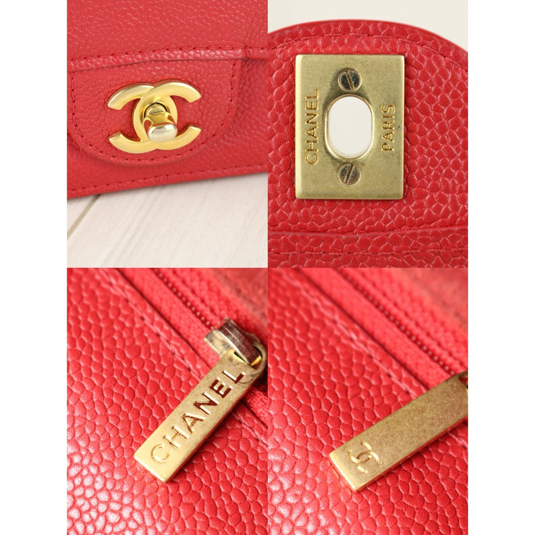 Very Good ( Rank A)｜ CHANEL  Caviar Skin Square 17 Shoulder Bag  Rose red Made In 2017～2018Year ｜R24111203