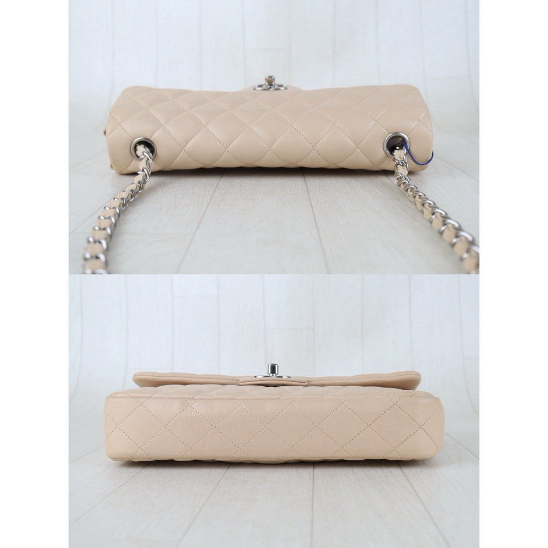 Include Entrupy Certificate of Authenticity｜Very Good ( Rank A)｜ CHANEL Lamb Skin Matrasse Chain Double East West Shoulder Bag  Beige Made In 2008-2009 Year｜S26083007