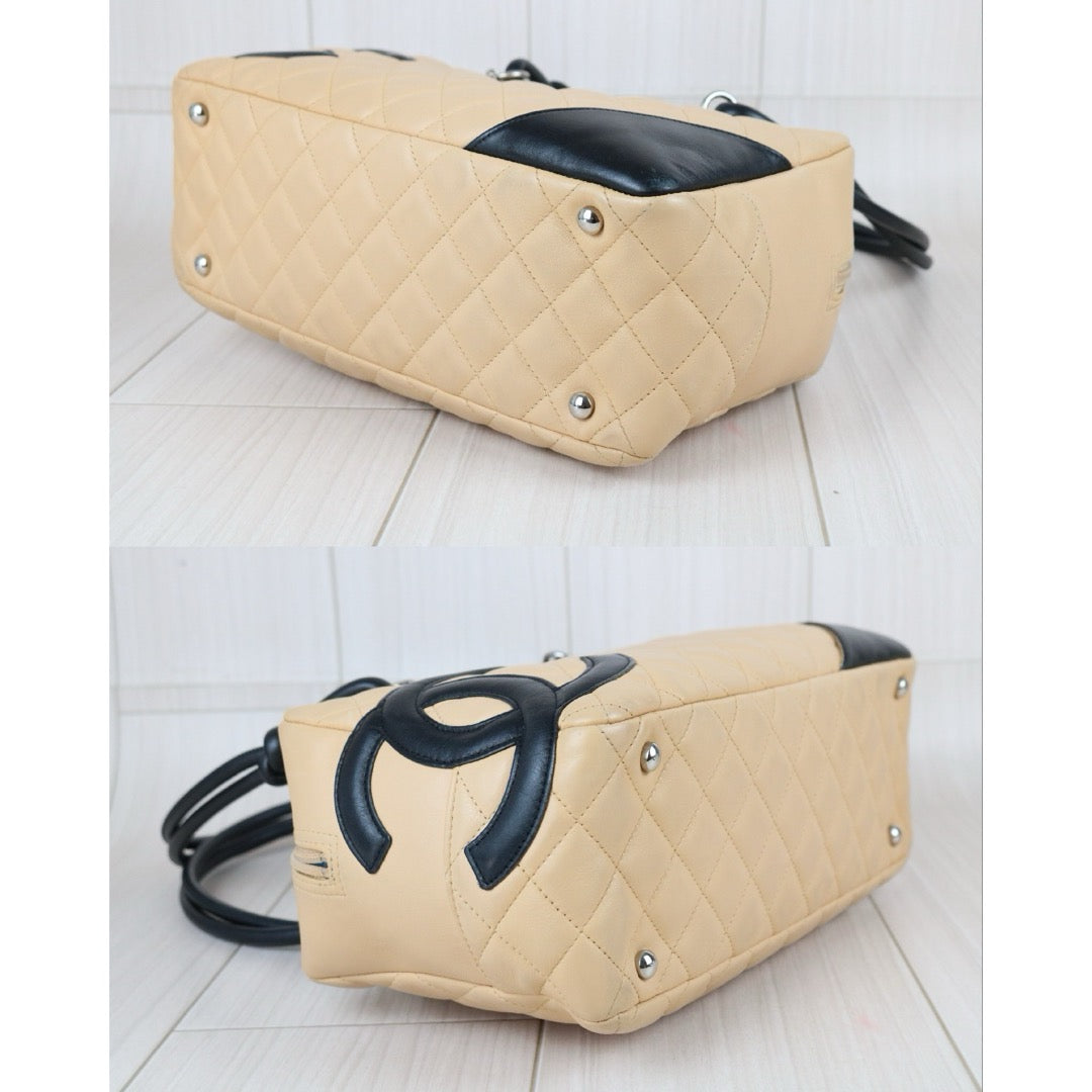 Include Entrupy Certificate of Authenticity｜Good ( Rank AB)｜CHANEL Cambon Ligne Bowler Tote Bag Beige Made In 2004～2005Year｜S26080107