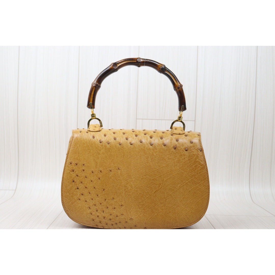 Rank A ｜ GUCCI Vintage Bamboo Ostrich Skin Hand Bag ｜24053019