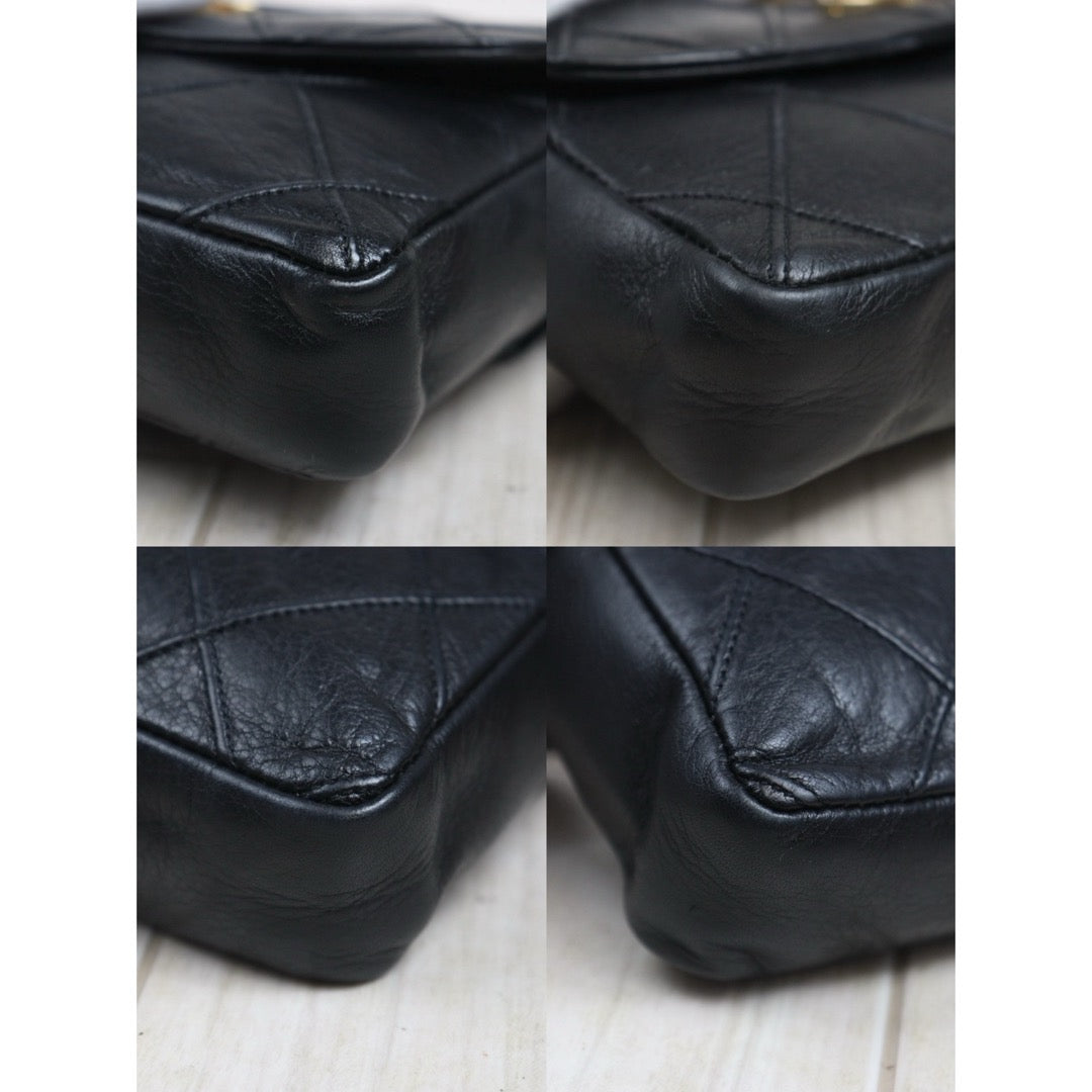 Include Entrupy Certificate of Authenticity｜Good ( Rank AB)｜ CHANEL Lamb Skin Matrasse Chain BumBag Black ｜26071502