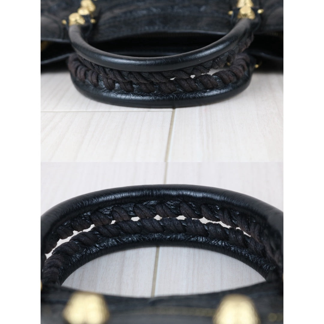 Include Entrupy Certificate of Authenticity｜Good ( Rank AB)｜Balenciaga Oiled Leather Gaint Classic Mini City Handbag Shoulder Bag Black｜S26052502