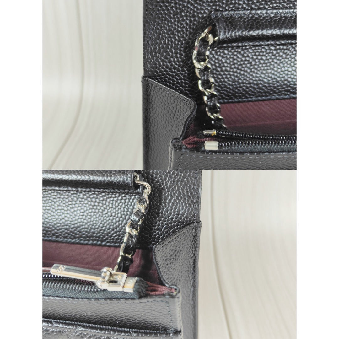 Rank S｜ CHANEL Matelasse Caviar Skin Chain Wallet Black Silver Hardware Made in 2021-2022 Year ｜S23120202