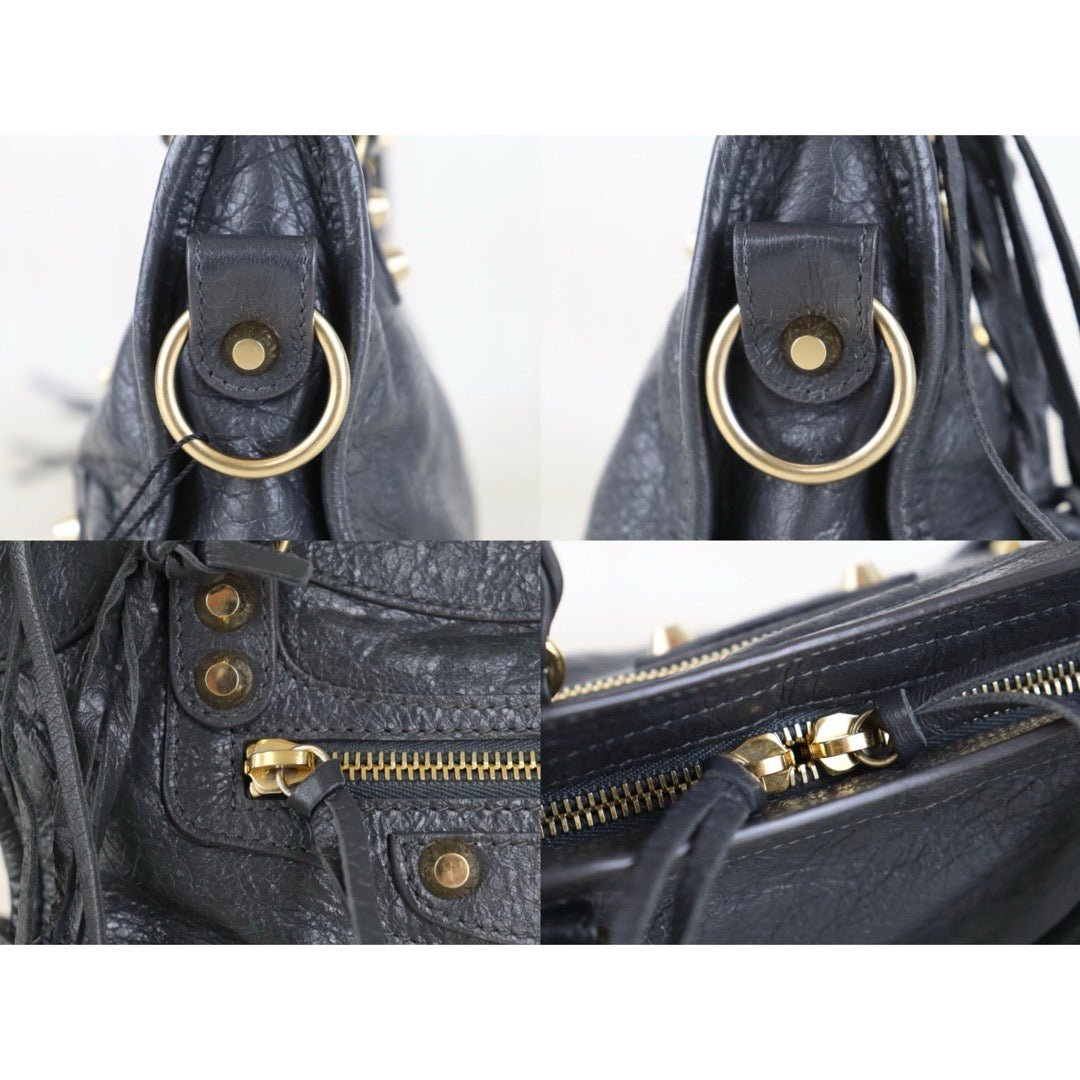 Include Entrupy Certificate of Authenticity｜Very Good ( Rank A)｜Balenciaga Waxed Leather Gaint Classic City Mini Grey HandBag Shoulder Bag ｜Z26100206