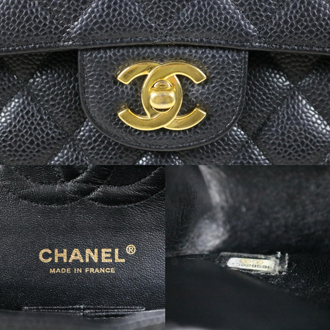 Rank AB ｜ CHANEL Caviar Skin Matrasse Double Flap 25 Shoulder Bag Black ｜S24031806