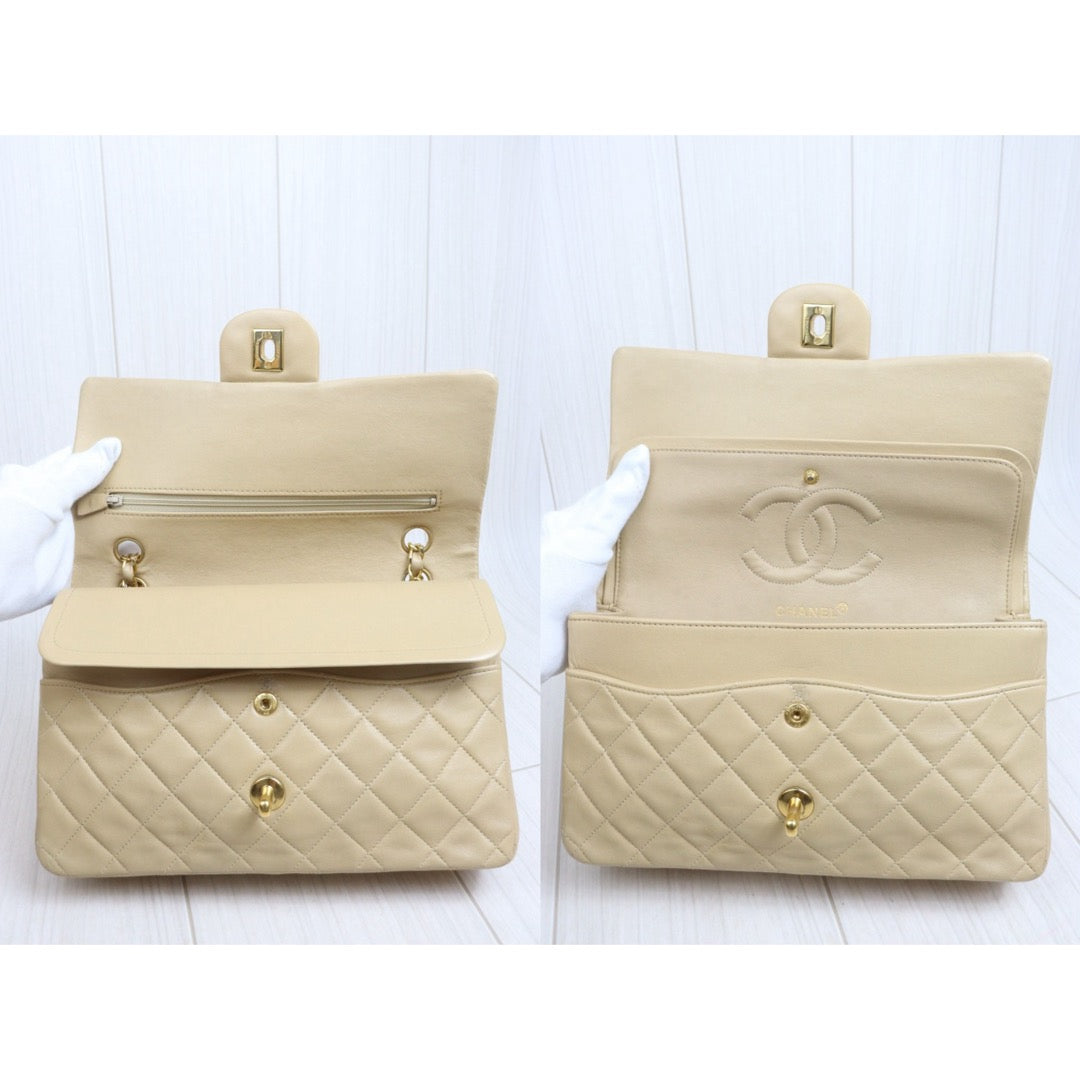 Include Entrupy Certificate of Authenticity｜Good ( Rank AB)｜ CHANEL Lamb Skin Matrasse Chain Double Flap 25 Shoulder Bag  Beige Made In 1989-1991 Year｜26092503