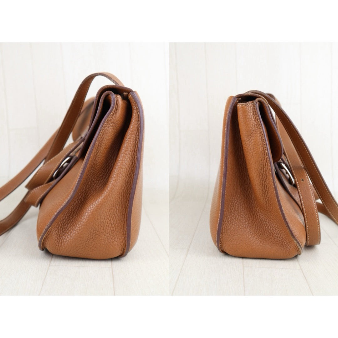 Good ( Rank AB)｜ Hermes Halzan 31 TC Leather Handbag Shoulder Bag Golden Brown C Stamp Made In 2018 Year｜H25081804