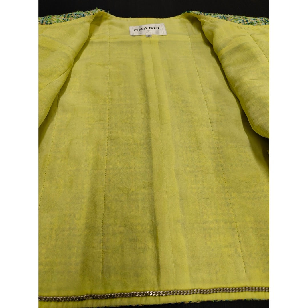 Very Good ( Rank A) ｜ CHANEL 19P Cotton Tweed Avocado Green Coat 44 size  ｜W25102108