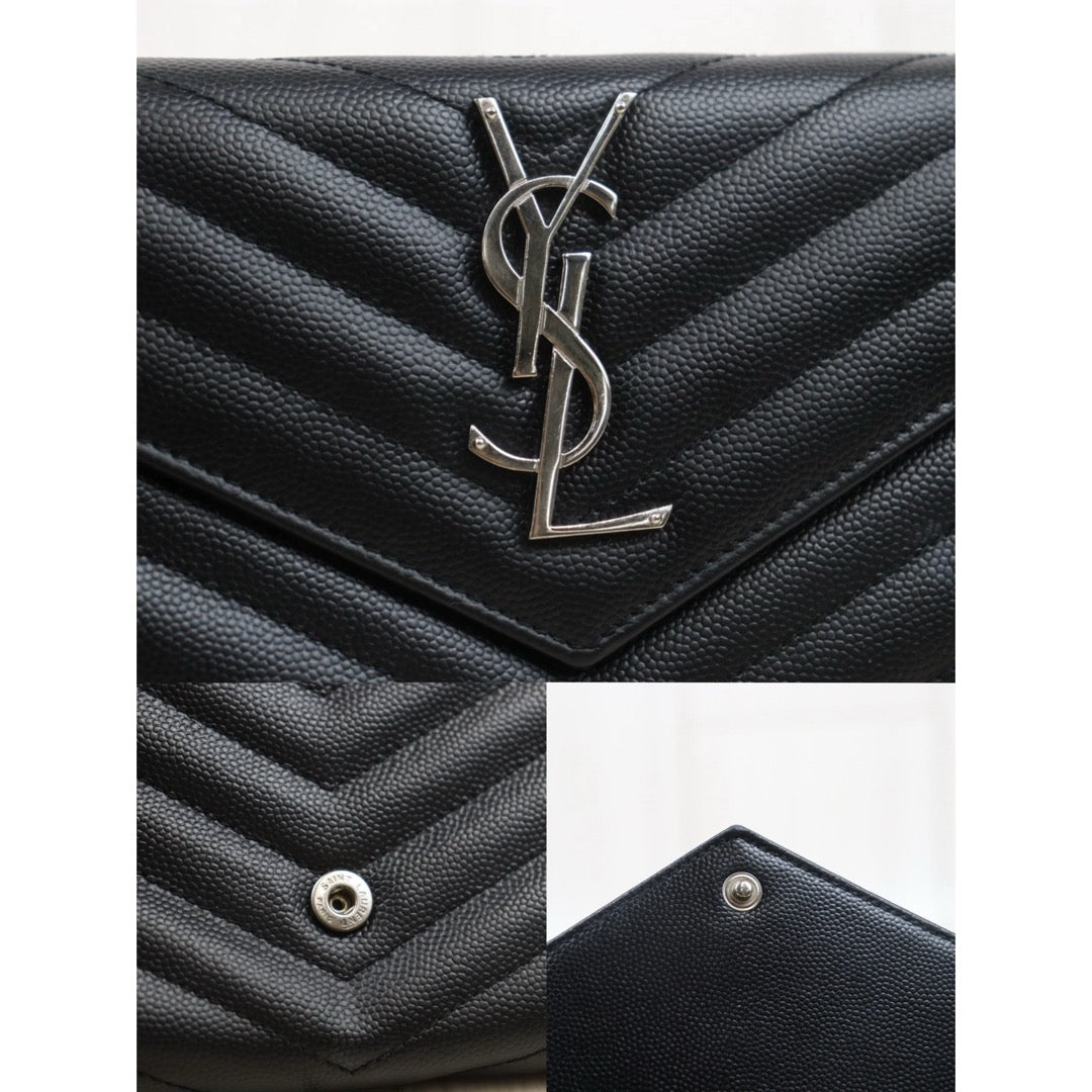 Very Good ( Rank A)｜  Saint Laurent YSL Caviar Skin Calf Leather Long Wallet Black｜25060602