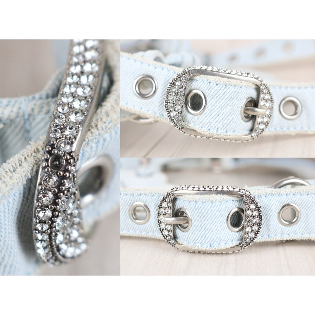 Very Good ( Rank A)｜Balenciaga Denim With Rhinestones Le cargole XS Shoulder Bag Light Blue ｜S25110309