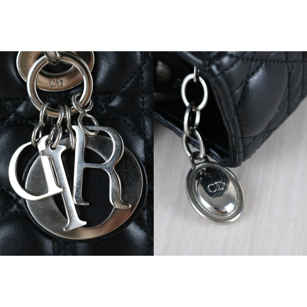 Very Good ( Rank A) ｜  Dior Lady Dior Lamb Skin 2WAY Handbag Shoulder Bag  Black  ｜S25121402