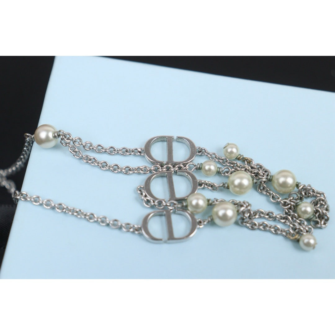 Good ( Rank AB)｜ Dior  CD Pearl Necklace Silver Plated ｜V25100720
