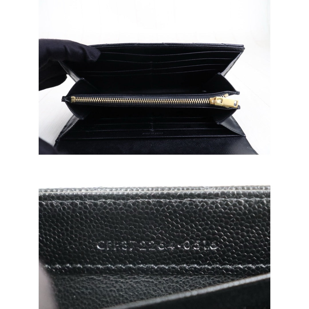Very Good ( Rank A)｜ Full Set Saint Laurent YSL Caviar Skin Calf Leather  Long Wallet Black｜S25101103