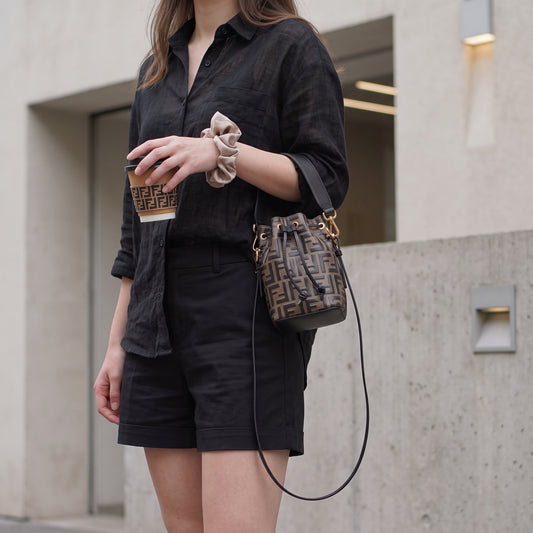 Include Entrupy Certificate of Authenticity｜Very Good ( Rank A)｜ FENDI Zucca Calf Leather Mini Mon Tresor Bucket bag Shoulder Bag Brown ｜S26071601