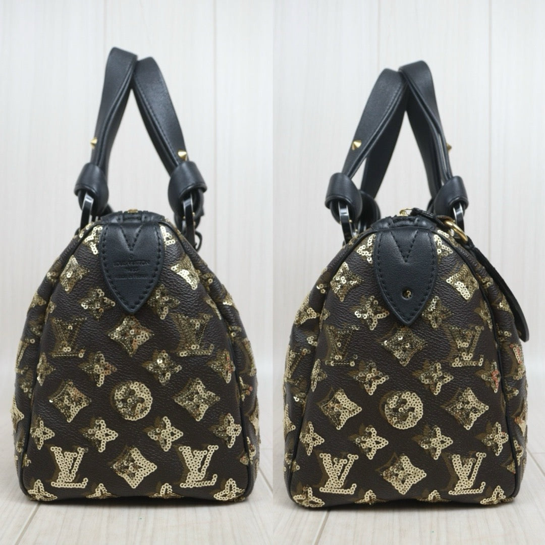 Include Entrupy Certificate of Authenticity｜Good ( Rank AB) ｜ Louis Vuitton Monogram Sequin Mixed leather Speedy 30 Hand Bag ｜S26080618