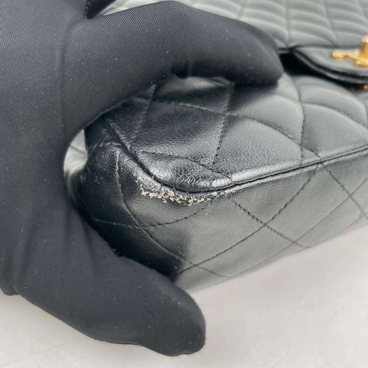 ( Rank B)｜ CHANEL Lamb Skin Matrasse Double Flap 25 Shoulder Bag Black