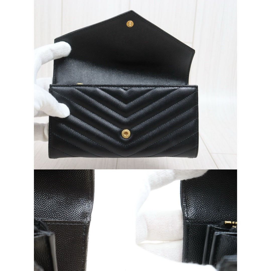 Include Entrupy Certificate of Authenticity｜Excellent（Rank SA）｜  Saint Laurent YSL Caviar Skin Calf Leather Long Wallet Black｜26060401