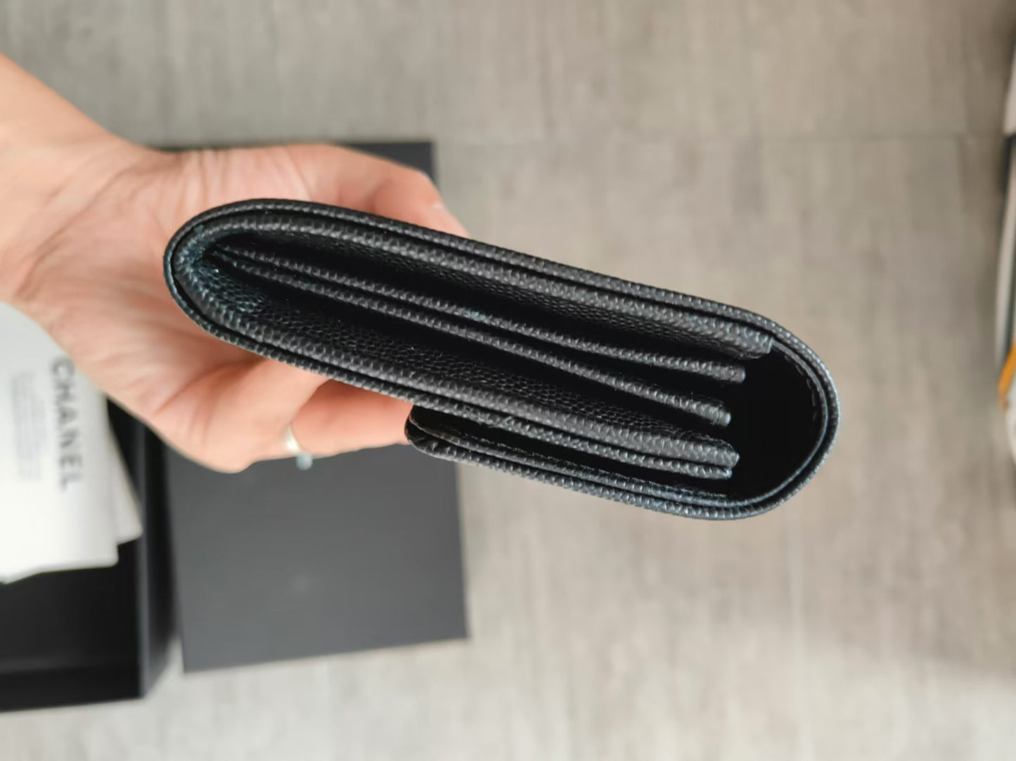 CHANEL Leboy Caviar Skin Black Long Wallet with entrupy