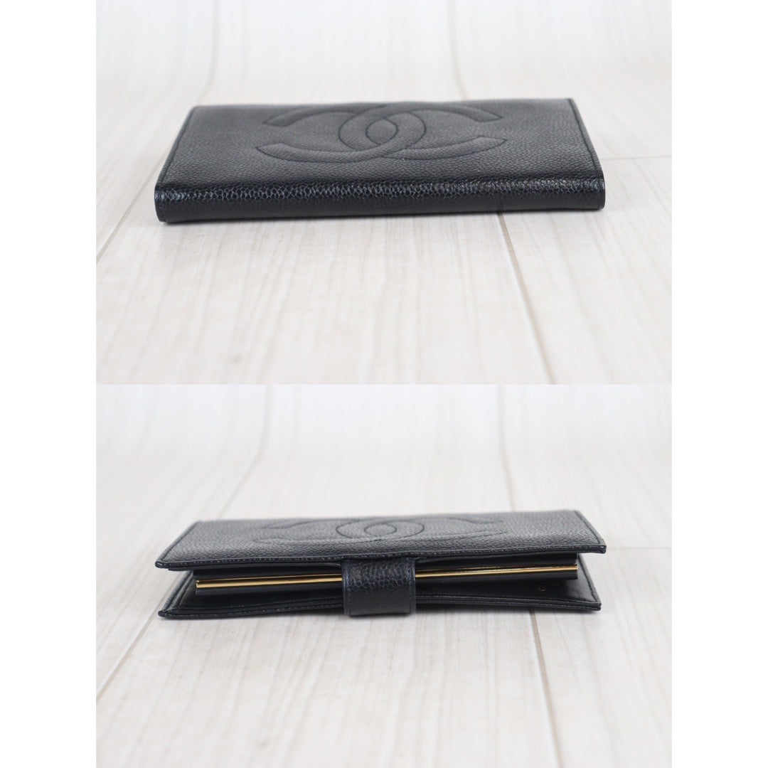 Rank A ｜Chanel Caviar Skin Black Long Wallet Black｜23092618