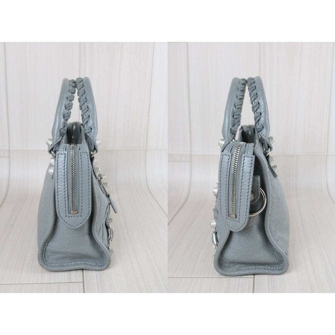 Include Entrupy Certificate of Authenticity｜Good ( Rank AB)｜Balenciaga Waxed Leather Gaint Classic Mini City Grey HandBag Shoulder Bag ｜S26072604