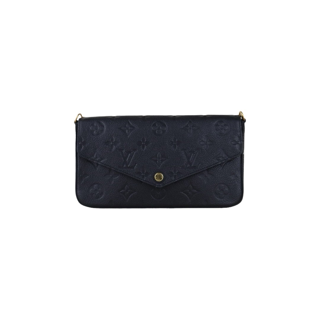Include Entrupy Certificate of Authenticity｜Very Good ( Rank A)｜Louis Vuitton Monogram Empreinte Pochette Felicie Shoulder Bag Black｜S26042201