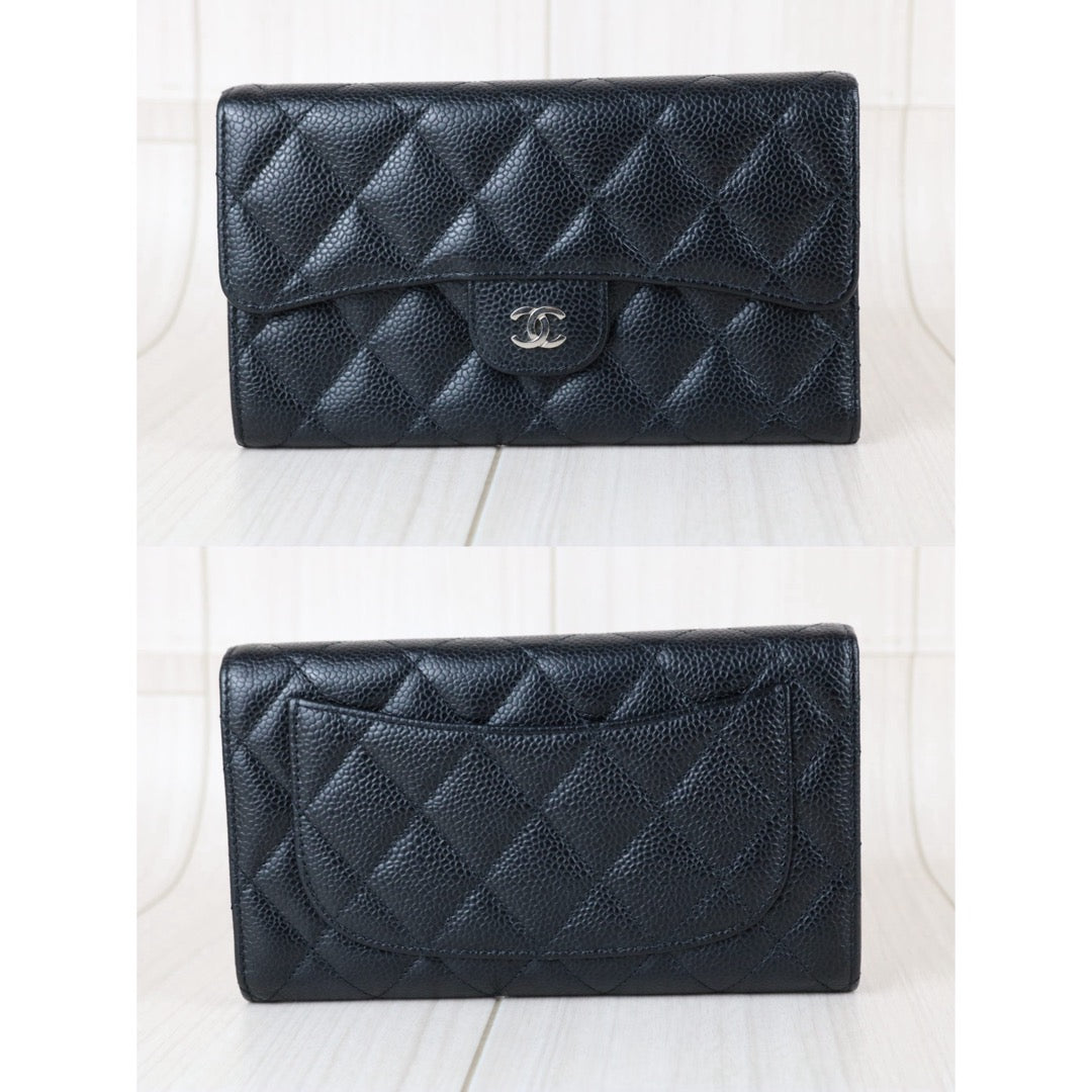 Include Entrupy Certificate of Authenticity｜Very Good ( Rank A)｜CHANEL Caviar Skin Black Long Wallet Made In 2016-2017Year｜X26041306