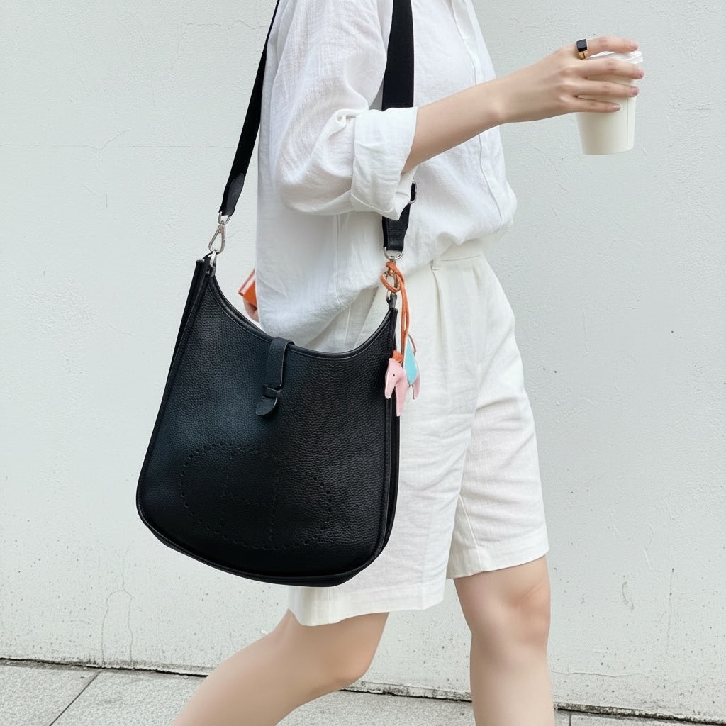 Include Entrupy Certificate of Authenticity｜Very Good ( Rank A)｜ HERMES TC Leather  Evelyne 29 Shoulder Bag Black C Stamp Made In 2018Year｜S26041701