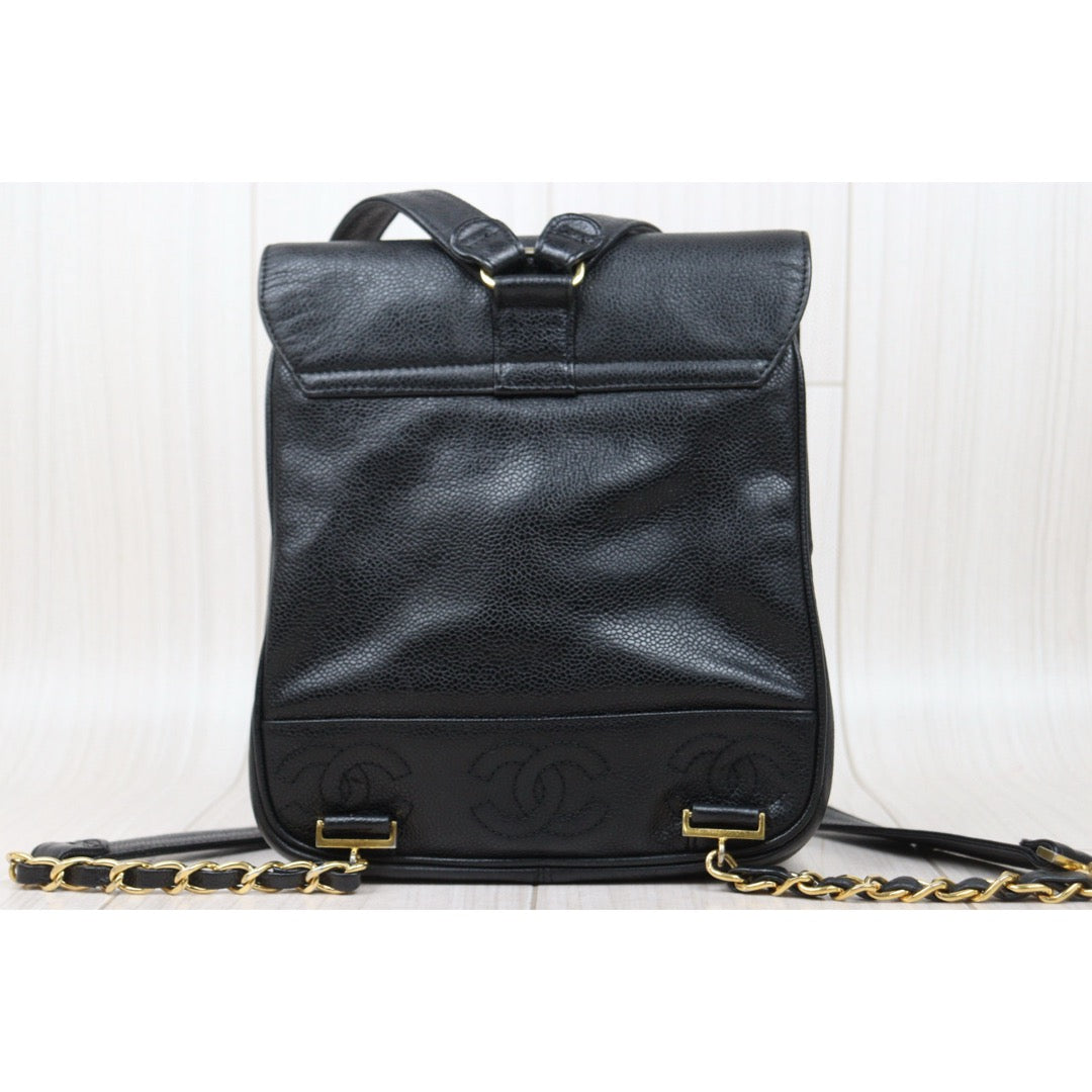 Good ( Rank AB)｜CHANEL  Caviar Skin Leather Calf Leather Backpack  Black Made in 1996-1997Year｜P25041405