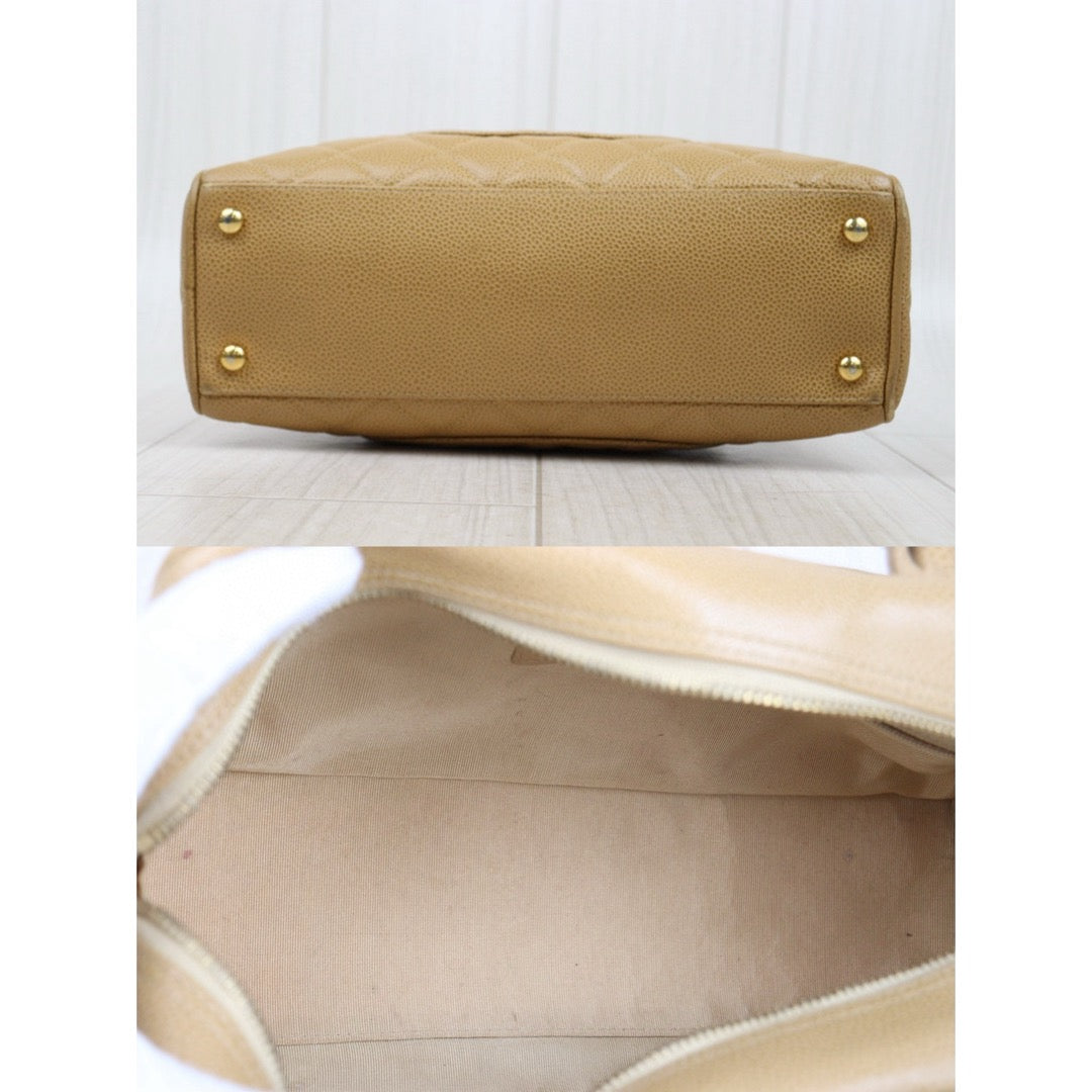 Good ( Rank AB)｜ CHANEL Caviar Skin Leather Calf Leather Bowling Hand Bag Beige Made In 2003～2004Year｜P25051601