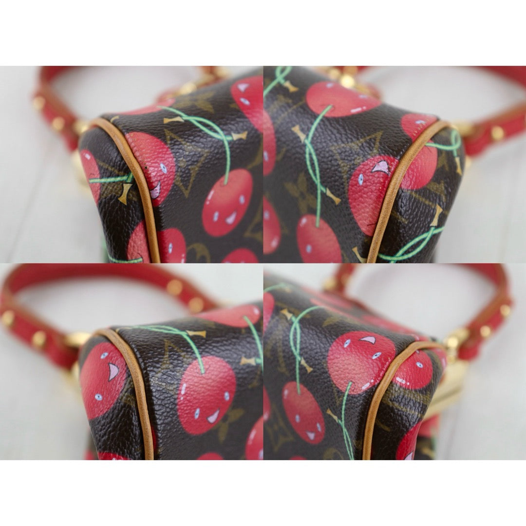 Include Entrupy Certificate of Authenticity｜Very Good ( Rank A) ｜ Louis Vuitton Takashi Murakam Cherry Monogram Sac Fermoir HandBag Limited Edition｜H26012801