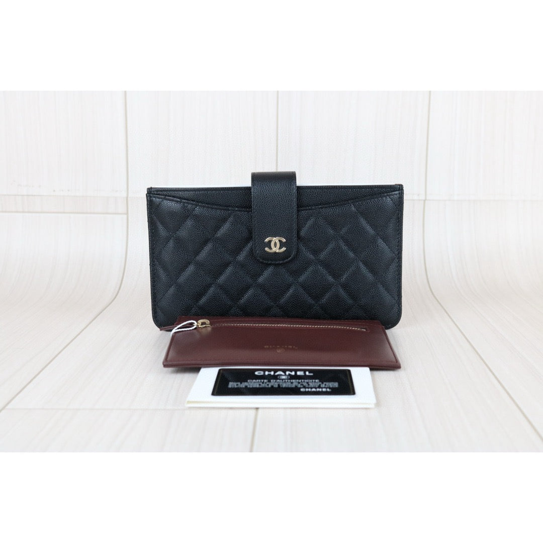 Very Good ( Rank A)｜Chanel Caviar Skin Black  Long Wallet Made In 2019Year ｜X25050601