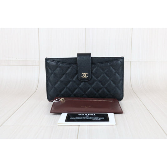 Very Good ( Rank A)｜Chanel Caviar Skin Black  Long Wallet Made In 2019Year ｜X25050601