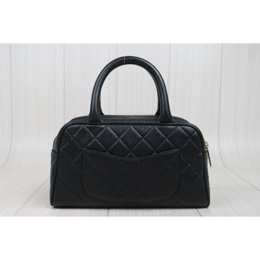 Good ( Rank AB)｜ CHANEL Caviar Skin Leather Calf Leather Bowling Hand Bag Black Made In 2005～2006 Year｜A25091201