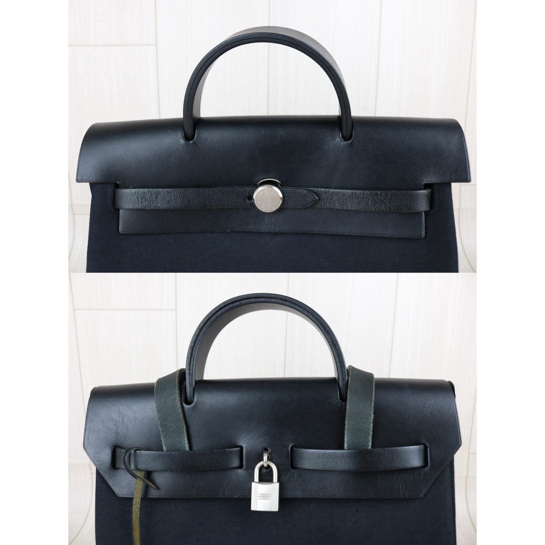 Include Entrupy Certificate of Authenticity｜Good ( Rank AB)｜ HERMES Black Herbag A Dos Zip Retoume Backbag □G Stamp Made in 2003Year｜Y26051527