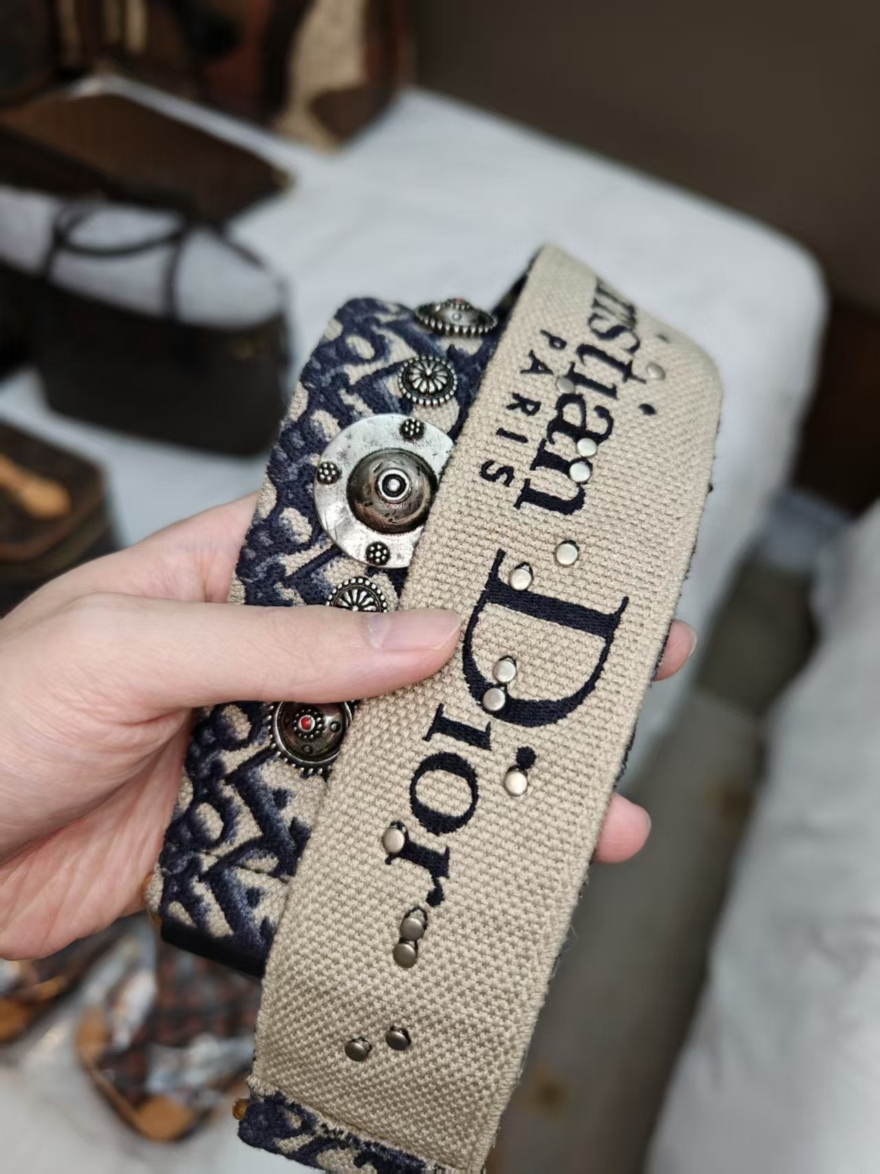 Very Good ( Rank A)｜Dior Trotter Saddle Shoulder Bag Medium with strap and Entrupy Certificate of Authenticity