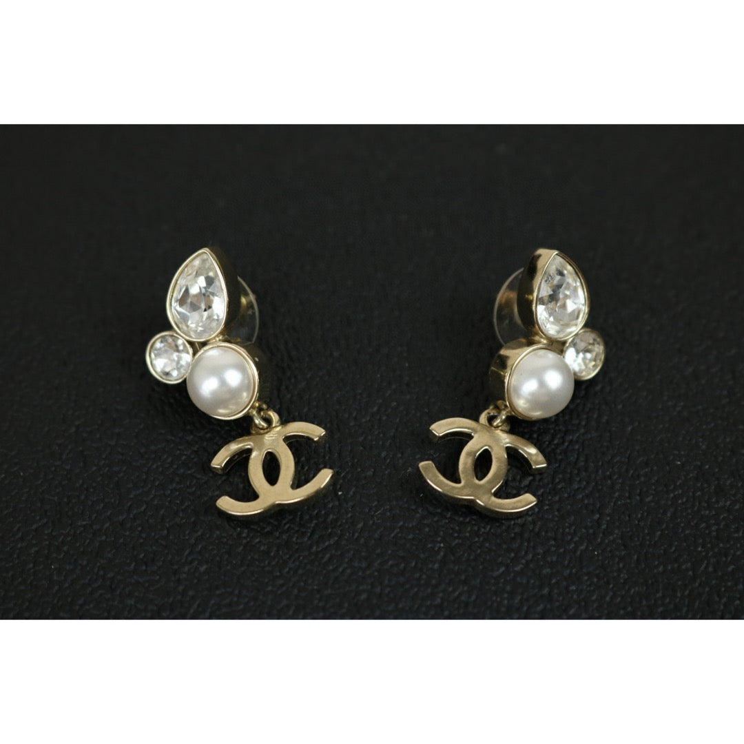 Very Good ( Rank A) ｜CHANEL Pearl COCO Mark Pearl Rhinestone Earrings ｜F25012304