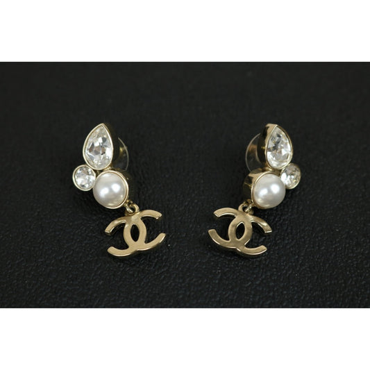 Very Good ( Rank A) ｜CHANEL Pearl COCO Mark Pearl Rhinestone Earrings ｜F25012304